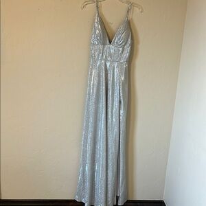 Windsor Silver Pleated Maxi Gown for Prom